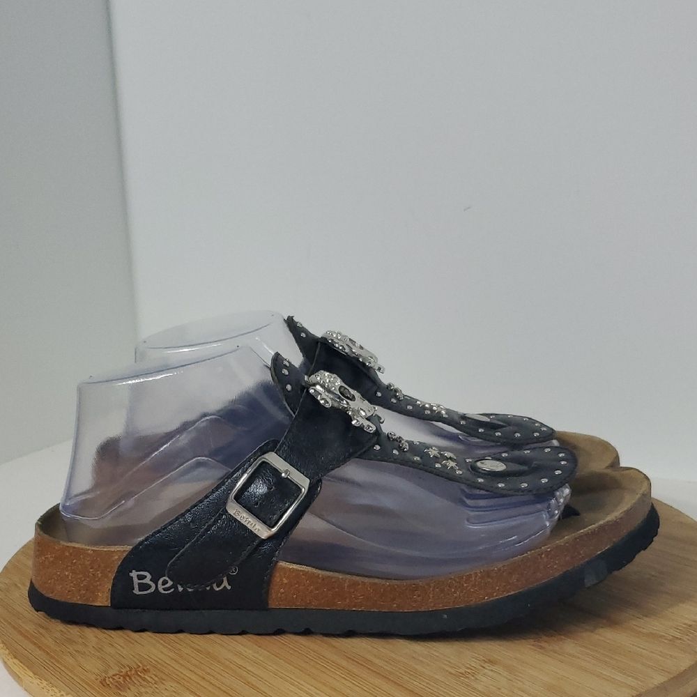 Betula by Birkenstock Black Leather Skull Rhinestone Sandals Unisex L9 M7 - Picture 3 of 8